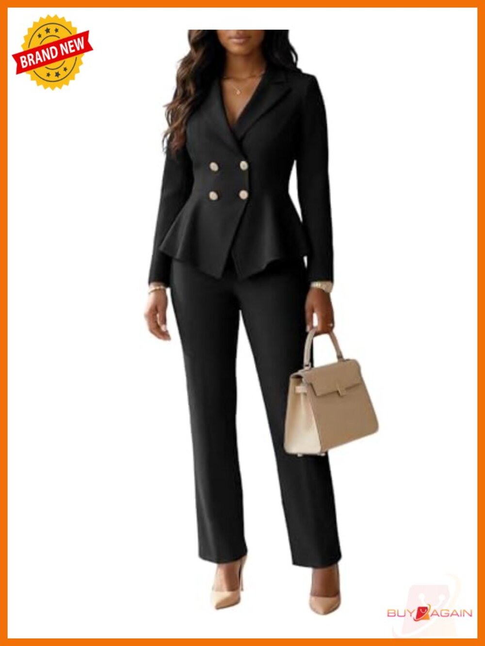 2 Piece Blazer Suit Set for Women Double Breasted Pantsuit Work Outfits
